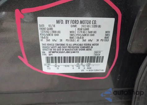 2018 Ford Edge Se from USA, damaged, VIN 2FMPK3G91JBC24615